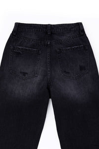 Black Distressed Straight Jeans