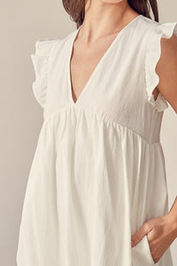 V-Neck Babydoll Dress - White