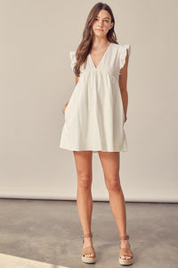 V-Neck Babydoll Dress - White