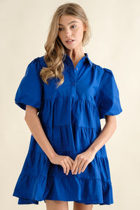 Button Up Tiered Puff Sleeve Shirt Dress – Shop Estella